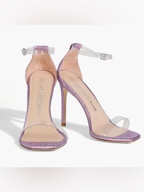 STUART WEITZMAN Glittered Woven And Pvc Sandals